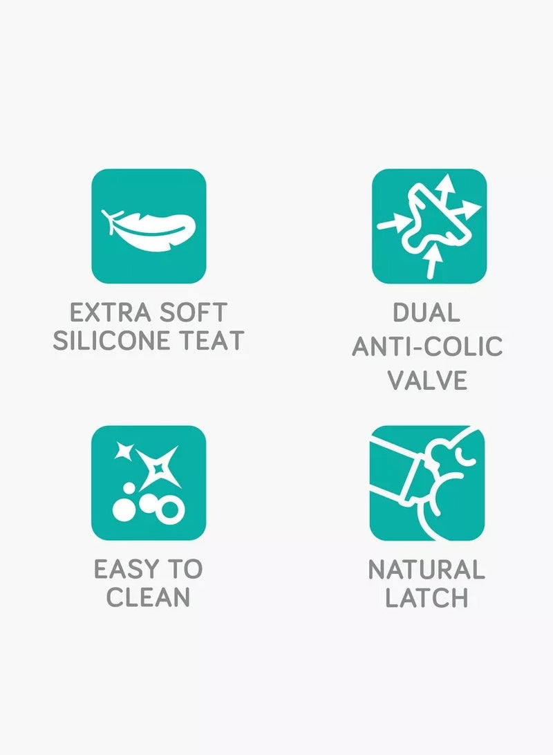 جونيورز زجاجة رضاعة مريحة سعة 260 مل من جاست لايك ناتشر مع حلمة مضادة للمغص باللون الأبيض - Image 3