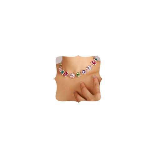 Xerling Bridal Wedding Multi-colored Gemstone Crystal Choker Necklace Heavy Chunky Color Necklace Geometric Gem Stone Rhinestone Statement Necklace - Image 1