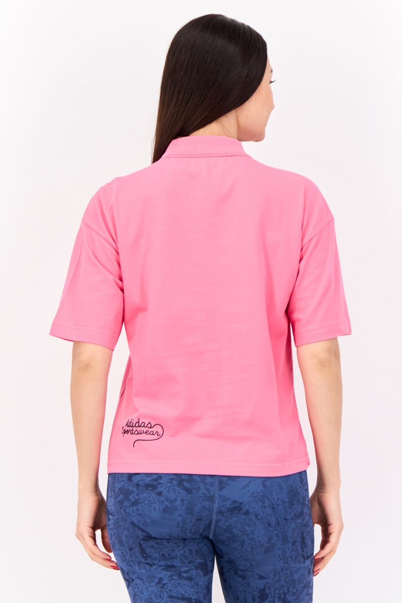 Adidas Women Sportswear Fit Short Sleeve Outdoor Polo Shirts, Pink  - Image 3