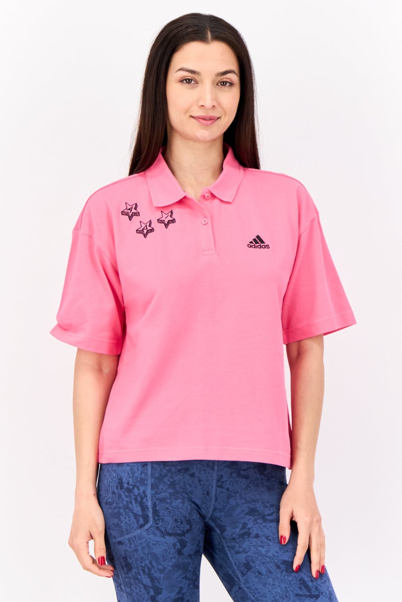 Adidas Women Sportswear Fit Short Sleeve Outdoor Polo Shirts, Pink  - Image 1