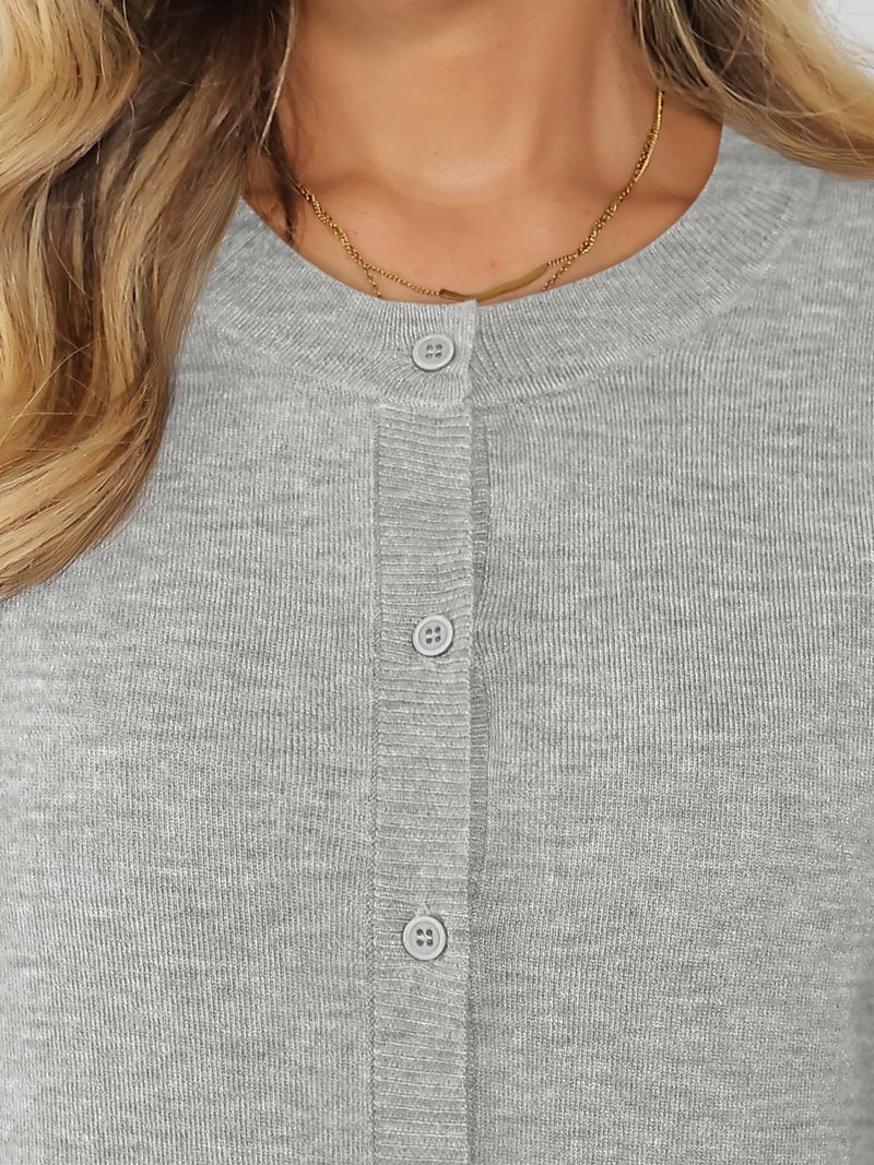 LILLUSORY Cropped Lightweight Cardigan Sweaters for Women Crew Neck Summer Clothes Fashion Spring Outfits 2026 Grey L - Image 5