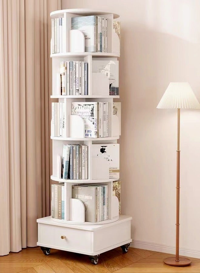 Raffine Moveable Multi Layers 360 Degrees Rotatable Corner Bookshelves Floor Standing Bookcase Storage Rack Multifunction Display Shelves with Storage Drawer for Living Room Bedroom Office 46x46x173 cm - Image 2