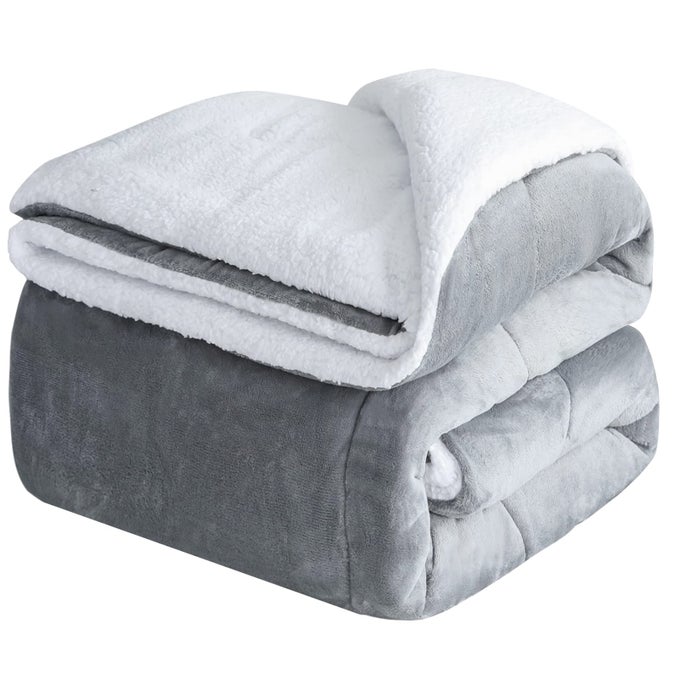 SHERPA FLEECE THROW BLANKET THICK AND WARM BLANKET FOR WINTER SOFT FUZZY PLUSH KING SIZE COMFORTER FOR BED 90 X 108 GREY