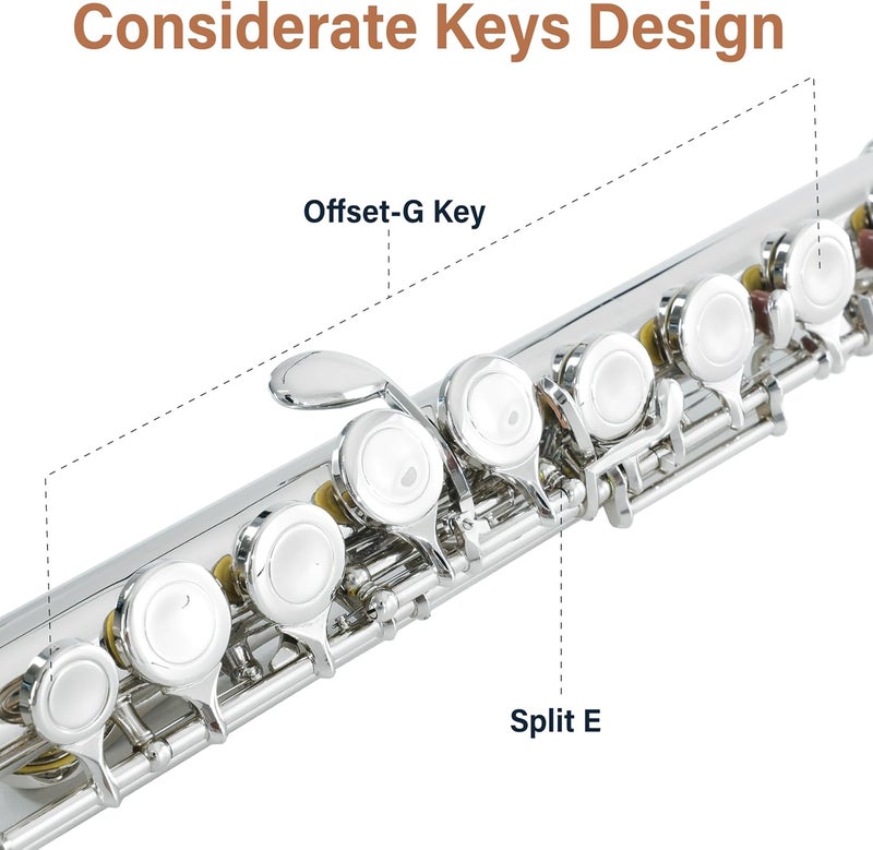 Cecilio Closed Hole C Flute - Musical Instrument, Beginner/Intermediate Flute in Band & Orchestra, Nickel - Image 4