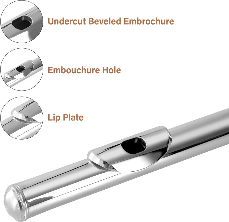 Cecilio Closed Hole C Flute - Musical Instrument, Beginner/Intermediate Flute in Band & Orchestra, Nickel - Image 3