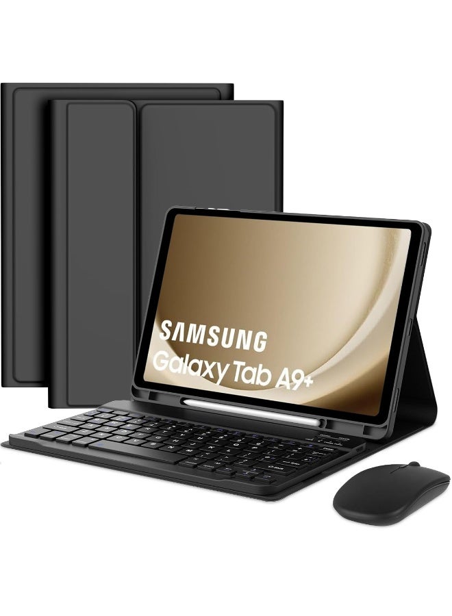 آرترابيت حافظة لوحة مفاتيح باللغتين الإنجليزية والعربية مع ماوس لجهاز Samsung Galaxy Tab A9+ Plus مقاس 11 بوصة، حافظة لوحة مفاتيح قابلة للفصل قابلة لإعادة الشحن عبر البلوتوث مقاس 11 بوصة مع حامل أقلام رصاص، 3 زوايا قابلة للتعديل - Image 1
