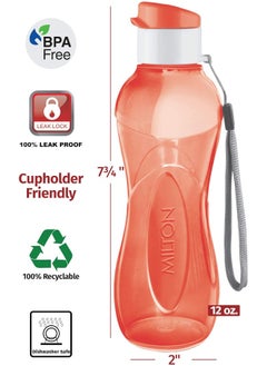MILTON 6-pack -12 oz Kids Water Bottle for School Reusable Leak proof Small Sports Water Bottle BPA Free Durable Plastic Leak Free with Carry Strap for Lunch Travel Cycling Camping Gym Yoga -6 colors