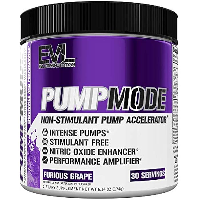 Evlution EVL PumpMode Nitric Oxide Supplement - Nitric Oxide Booster Pump Pre Workout Powder with Glycerol and Betaine for Muscle Recovery Growth and Endurance - Stim Free Pre Workout Drink (Furious Grape) - Image 1