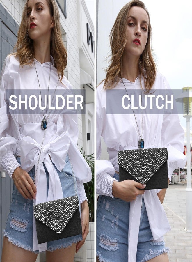 Milisente Evening Bag for Women, Glitter Rhinestone Wedding Evening Purse Crystal Envelope Crossbody Shoulder Clutch Bags (Black) - Image 2