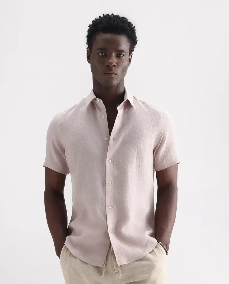 Rare Rabbit Men's Classic 100% Linen Short Sleeve Shirt