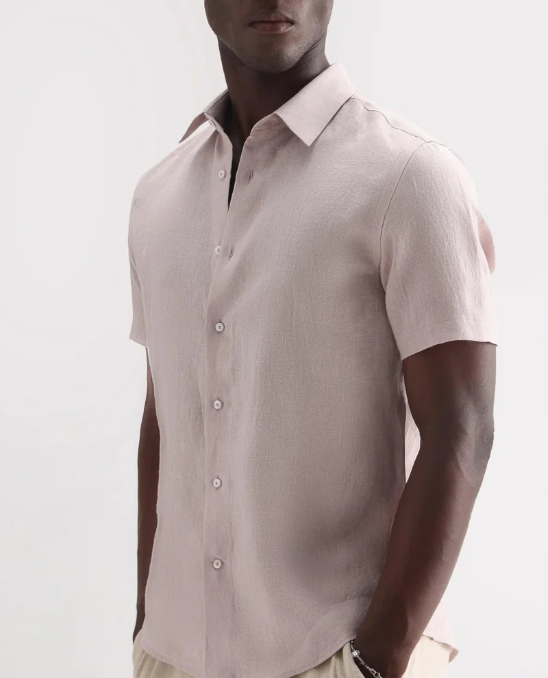 Rare Rabbit Men's Classic 100% Linen Short Sleeve Shirt