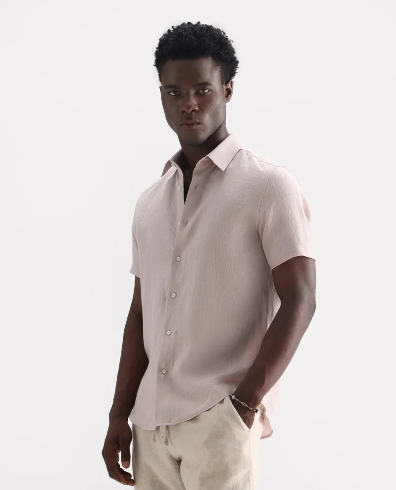 Rare Rabbit Men's Classic 100% Linen Short Sleeve Shirt
