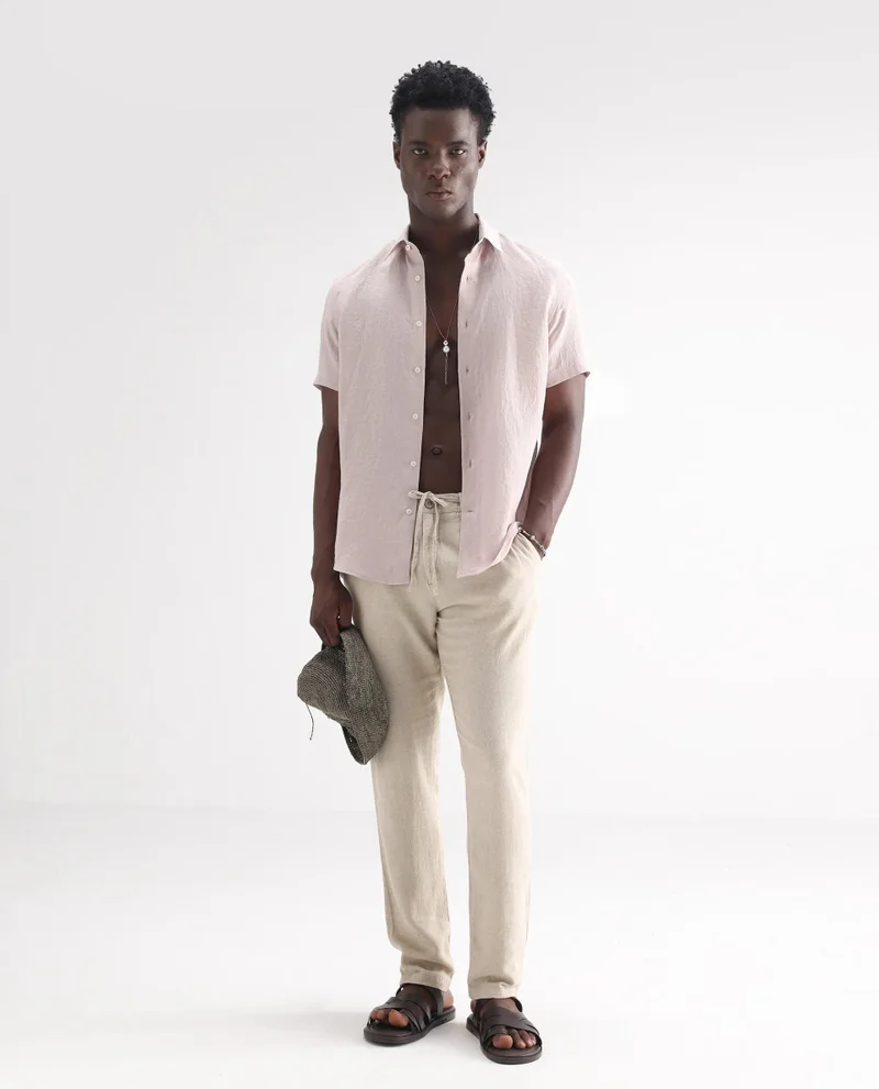 Rare Rabbit Men's Classic 100% Linen Short Sleeve Shirt