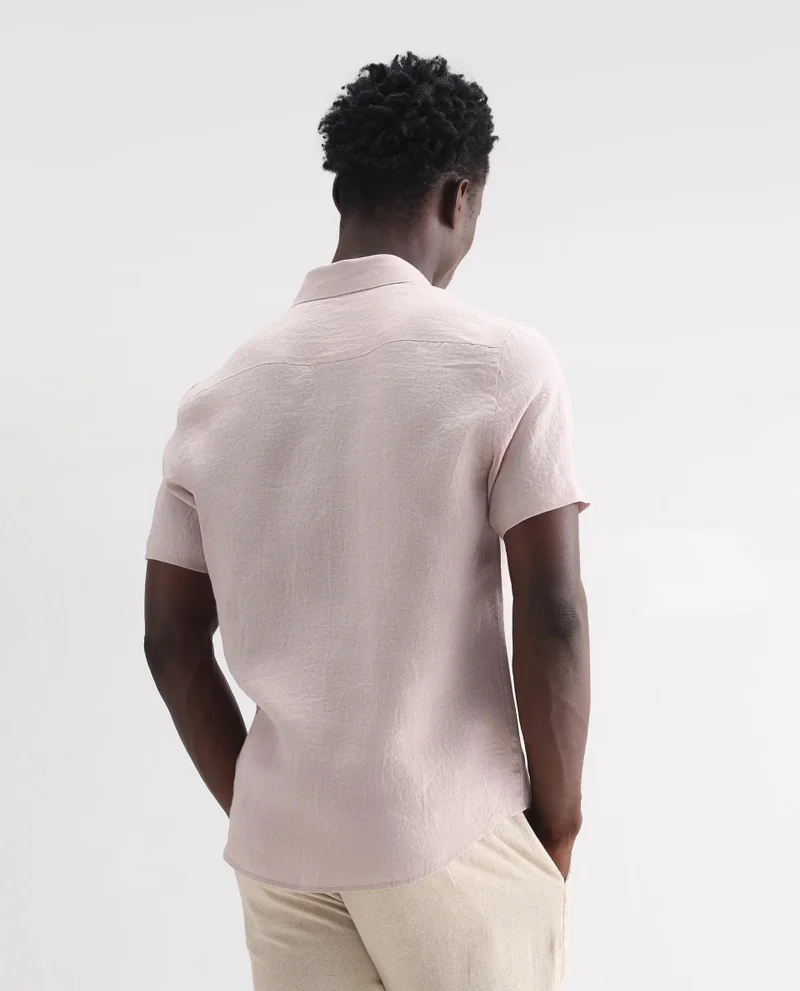 Rare Rabbit Men's Classic 100% Linen Short Sleeve Shirt