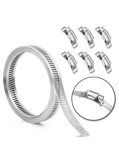Oasisgalore Hose Clamp Stainless Steel, DIY, 7.9FT Metal strapping with Holes + 6 Fasteners,Large Adjustable Clamp for Automotive.  - Image 1