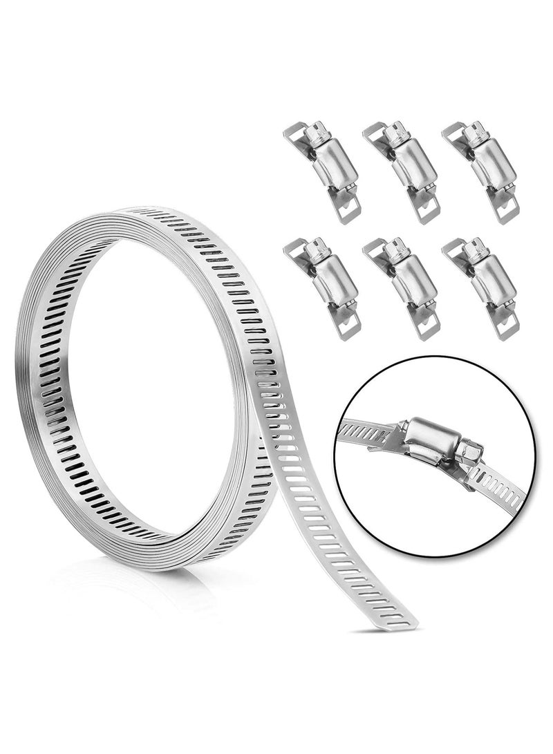 Oasisgalore Hose Clamp Stainless Steel, DIY, 7.9FT Metal strapping with Holes + 6 Fasteners,Large Adjustable Clamp for Automotive.  - Image 1