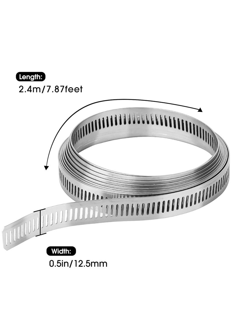 Oasisgalore Hose Clamp Stainless Steel, DIY, 7.9FT Metal strapping with Holes + 6 Fasteners,Large Adjustable Clamp for Automotive.  - Image 2