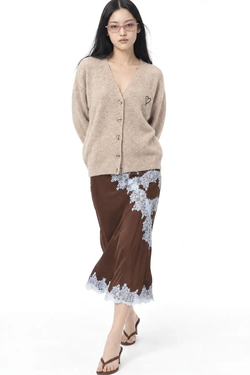 Mixray Oversized Knit Cardigan with Heart Detail - Image 2
