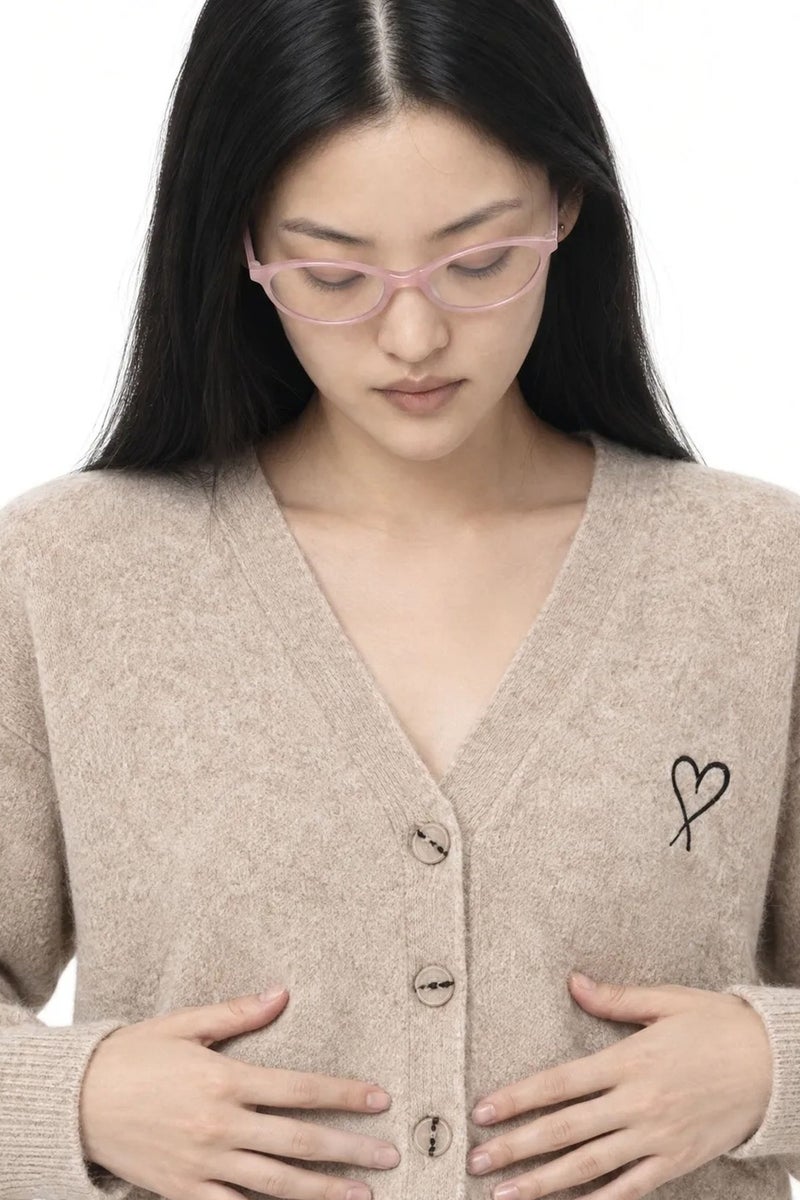 Mixray Oversized Knit Cardigan with Heart Detail - Image 4