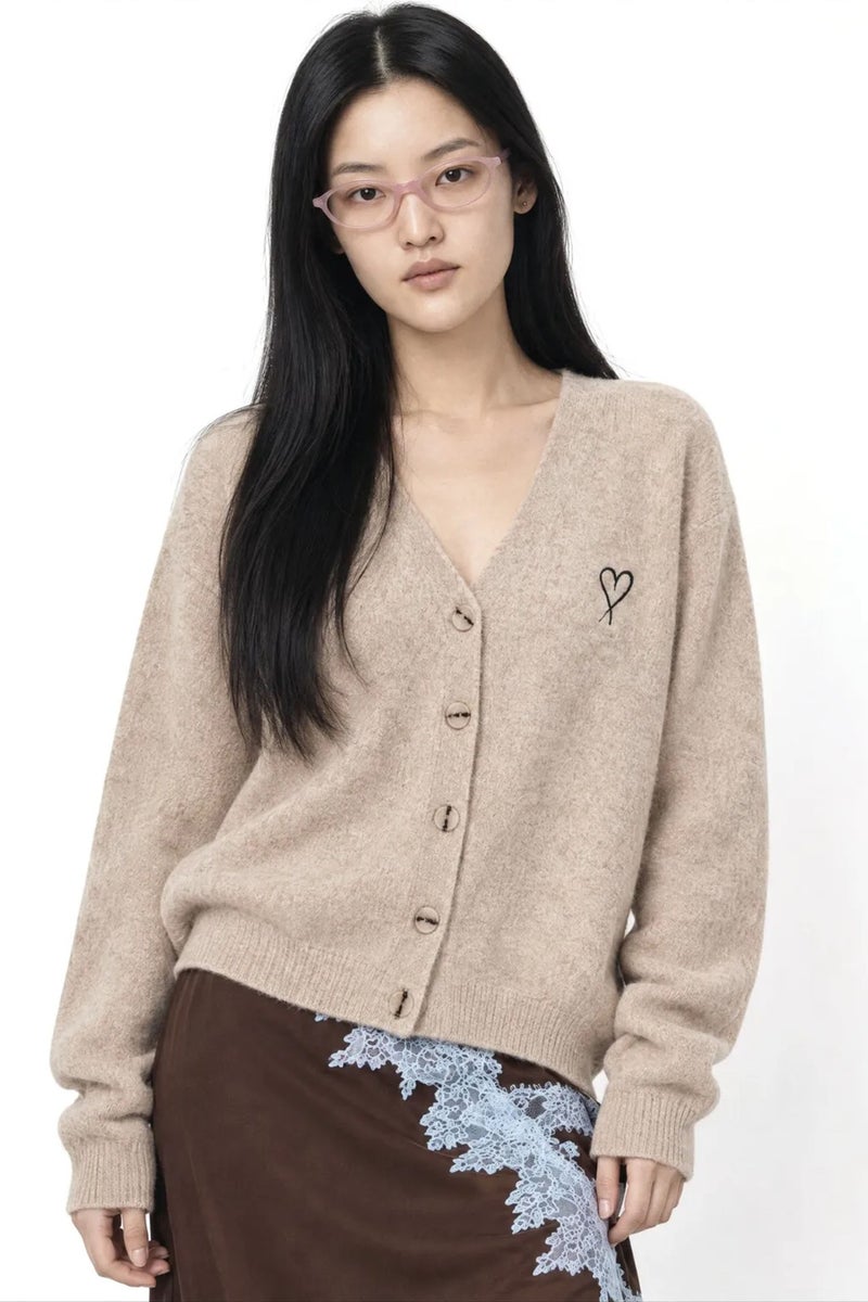Mixray Oversized Knit Cardigan with Heart Detail - Image 1