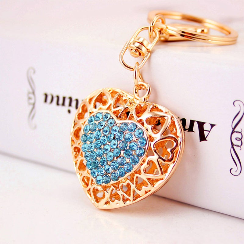 Fancy Rhinestone Romantic Heart Design Key Chain Fun Novelty Keyring Handbags Holder - Image 3
