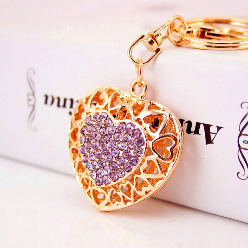 Fancy Rhinestone Romantic Heart Design Key Chain Fun Novelty Keyring Handbags Holder - Image 4