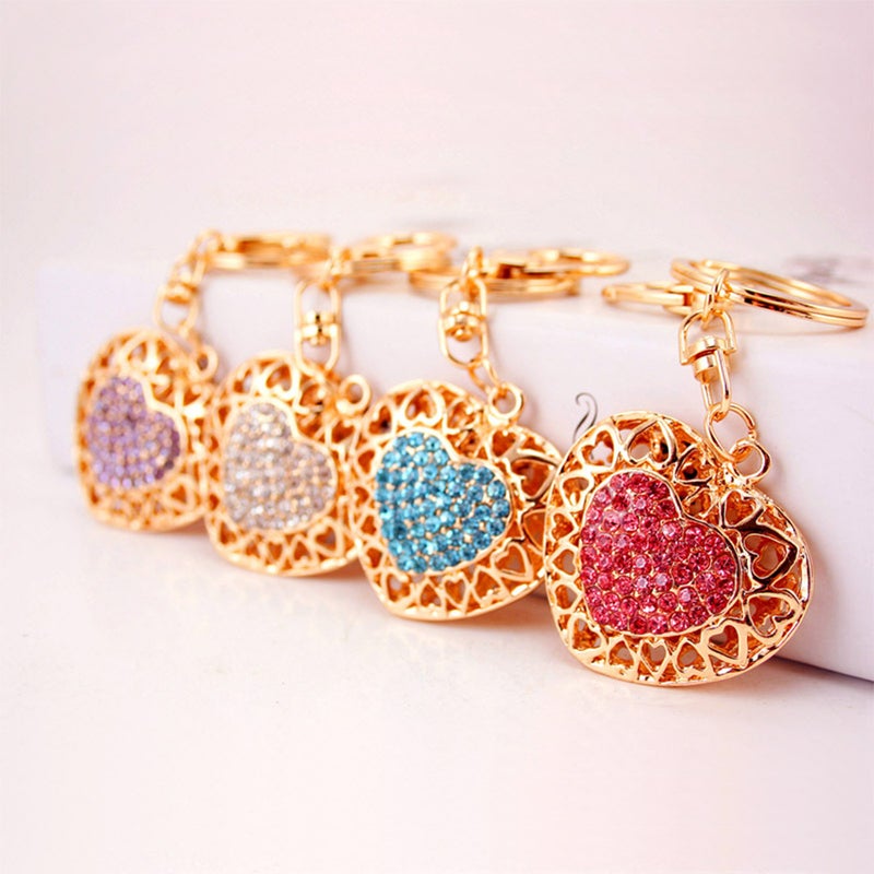 Fancy Rhinestone Romantic Heart Design Key Chain Fun Novelty Keyring Handbags Holder - Image 1