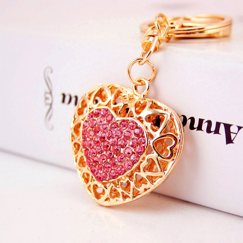 Fancy Rhinestone Romantic Heart Design Key Chain Fun Novelty Keyring Handbags Holder - Image 2
