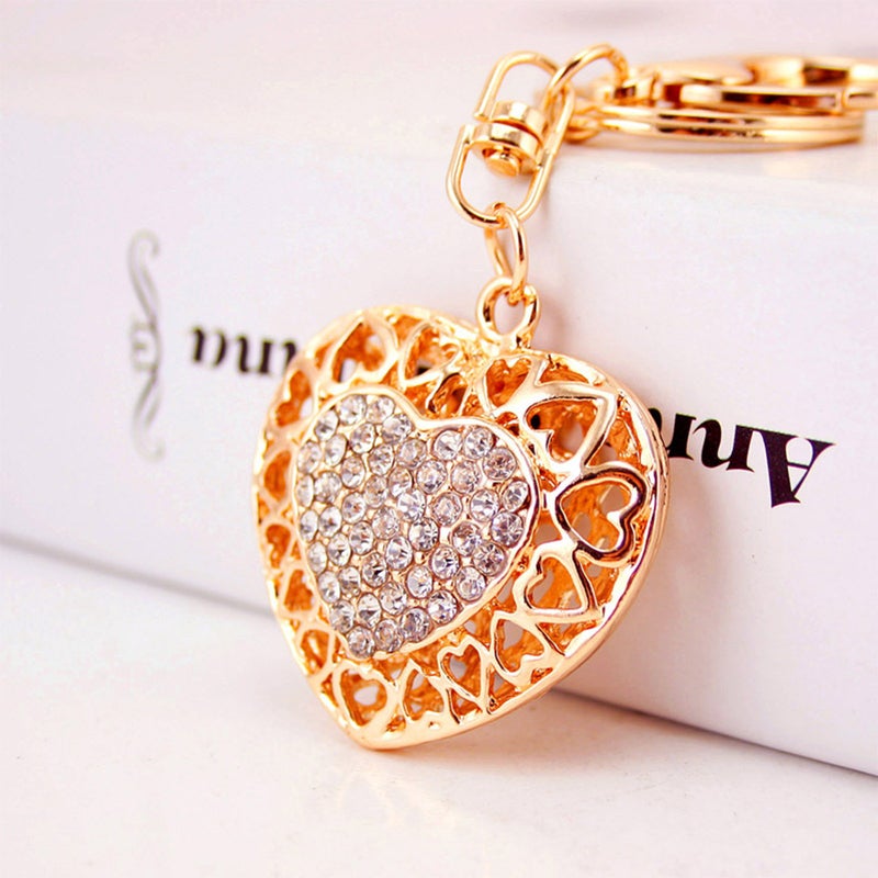 Fancy Rhinestone Romantic Heart Design Key Chain Fun Novelty Keyring Handbags Holder - Image 5