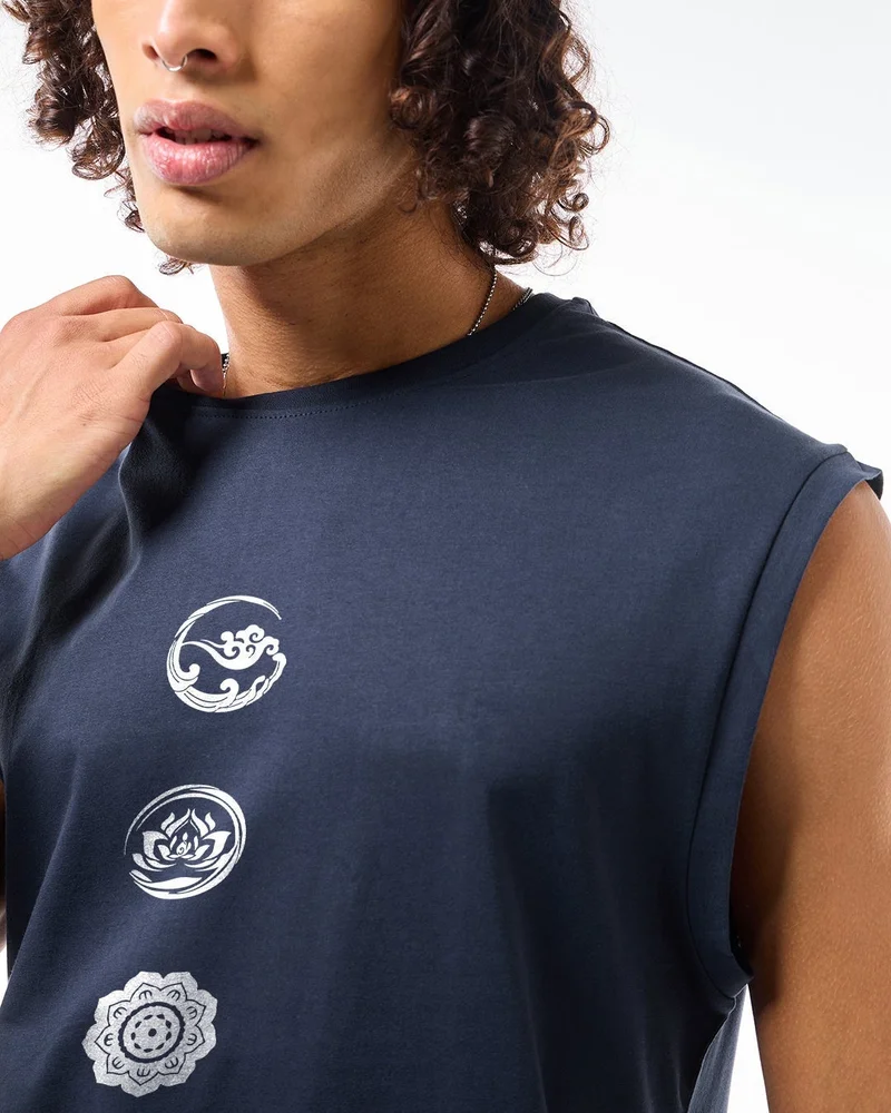 bewakoof  Men's Navy Blue Seek Balance Graphic Printed Boxy Fit Vest for Men | Best Price UAE