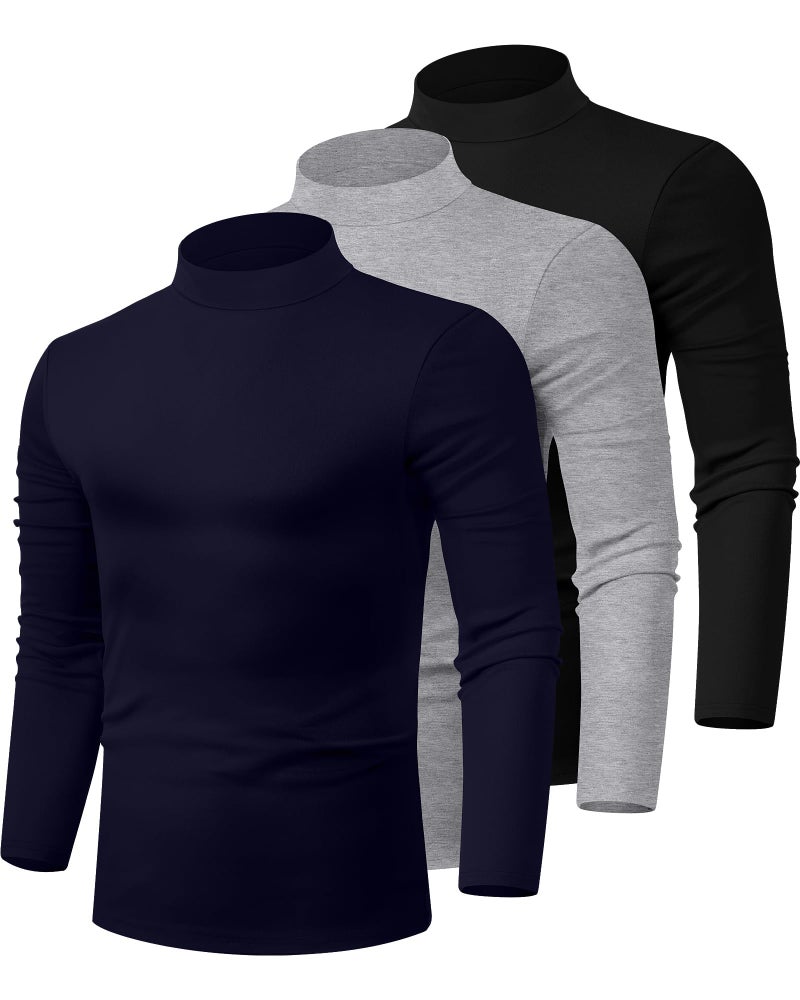 Riyiper 3 Pack Mens Mock Neck Shirts Long Sleeve Slim Fit Turtleneck Tops Lightweight Basic Pullover Casual Knit SweatersLargeBlack Light Gray Navy Blue