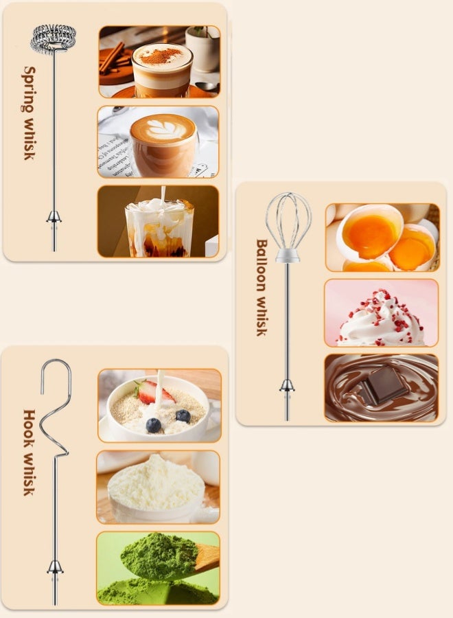 Optico Electric Milk Frother with 3 Whisks, USB-C Charging Handheld Foam Maker Electric Milk Frother Handheld Electric Whisk Coffee Frother Egg Beater Milk Cappuccino Latte Frother Drink Mixer Kitchen Tools - Image 3