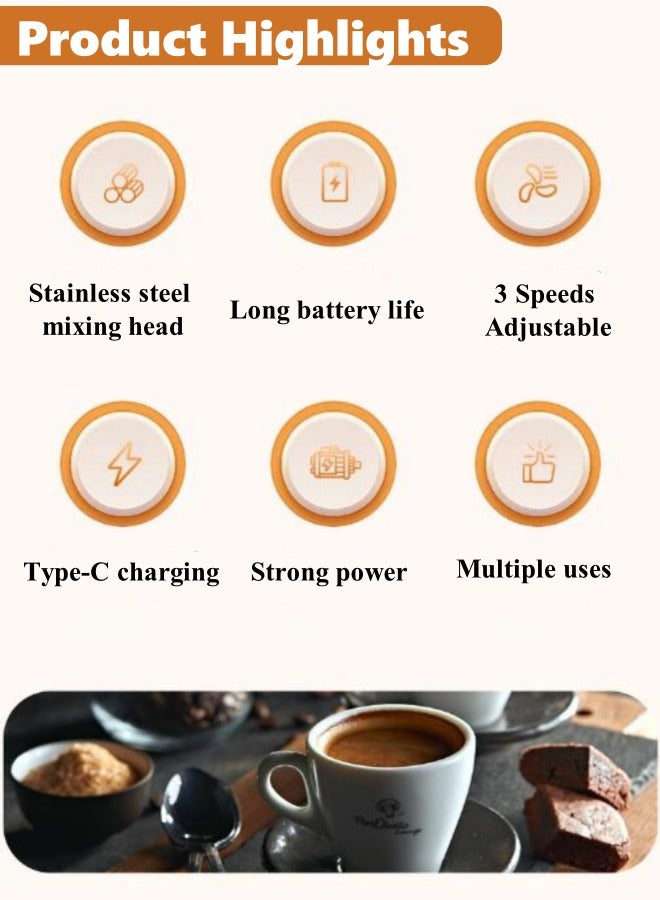 Optico Electric Milk Frother with 3 Whisks, USB-C Charging Handheld Foam Maker Electric Milk Frother Handheld Electric Whisk Coffee Frother Egg Beater Milk Cappuccino Latte Frother Drink Mixer Kitchen Tools - Image 4