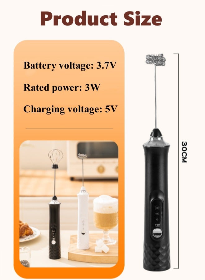 Optico Electric Milk Frother with 3 Whisks, USB-C Charging Handheld Foam Maker Electric Milk Frother Handheld Electric Whisk Coffee Frother Egg Beater Milk Cappuccino Latte Frother Drink Mixer Kitchen Tools - Image 2