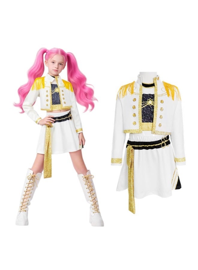 Halamodo 3 PCS K-POP Demon Hunter Girl Group Rumi Mira Zoey Cosplay Costume (Fringe Style) Set, Popular Singer Embroidered Stage Outfit, Girls Dance Performance Clothing Suit, Children Role-Play Costume ,For Ages 3-10 Children's Costumes - Image 1