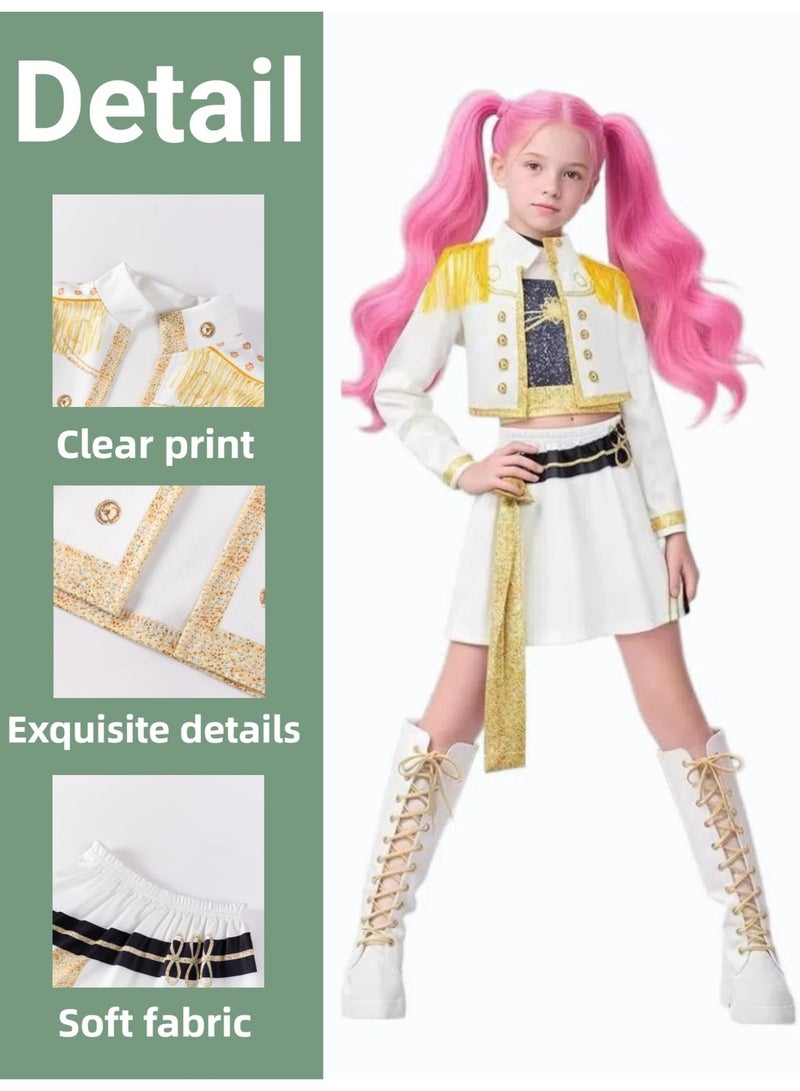 Halamodo 3 PCS K-POP Demon Hunter Girl Group Rumi Mira Zoey Cosplay Costume (Fringe Style) Set, Popular Singer Embroidered Stage Outfit, Girls Dance Performance Clothing Suit, Children Role-Play Costume ,For Ages 3-10 Children's Costumes - Image 2
