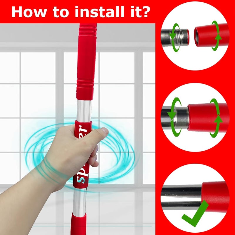 Fatmass Spinner Mop Handle Replacement Compatible with Vileda Mop Head Base, Turbo Spin/Turbo Smart/EasyWring Mop Replace Stick Stainless Steel Adjustable 30 to 58 inches for Easy Cleaning - Image 3