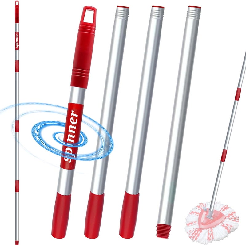 Fatmass Spinner Mop Handle Replacement Compatible with Vileda Mop Head Base, Turbo Spin/Turbo Smart/EasyWring Mop Replace Stick Stainless Steel Adjustable 30 to 58 inches for Easy Cleaning - Image 1