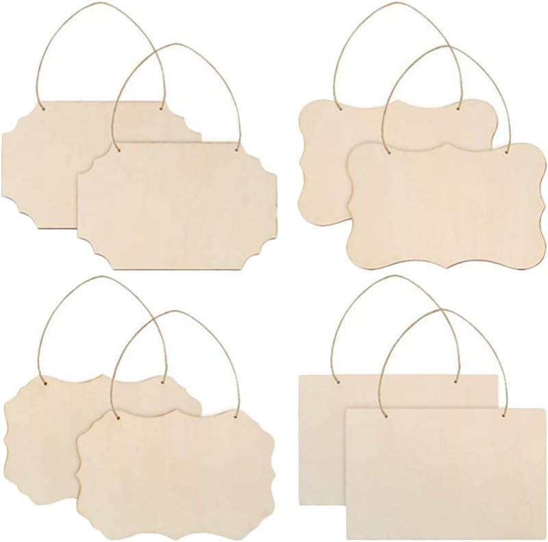 Generic 8pcs DIY Unfinished Wood Cutout Door Sign Set, Hanging Wood Slice Ornaments for Painting and Crafting, Wooden Decorative Plaques for Home Decor - Image 1