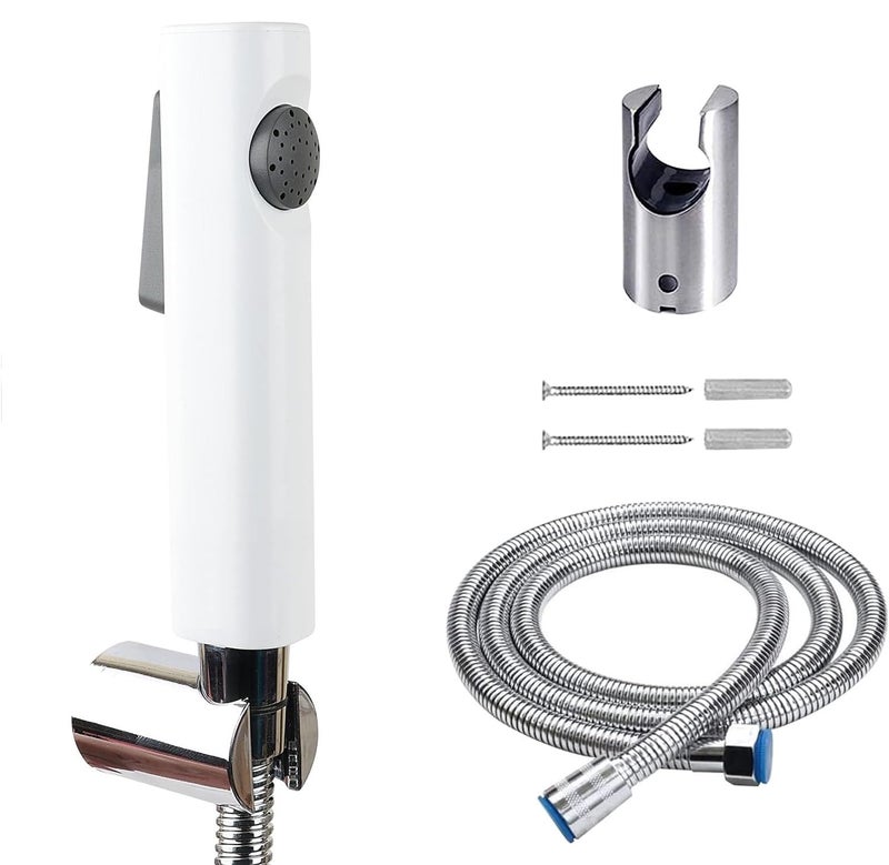 BWDM ABS Health Faucet with SS-304 Grade 1.5 Meter Flexible and Spring Heavy Metal Hose Pipe and Wall Hook, Also Use for Shower Head Chrome Finish, Jet Spray for Toilet (White Finish) - Image 1