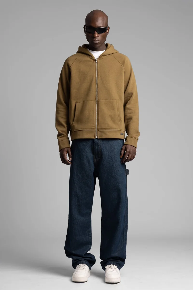 Catch Diagonal Textured Zip-Up Hooded Sweatshirt
