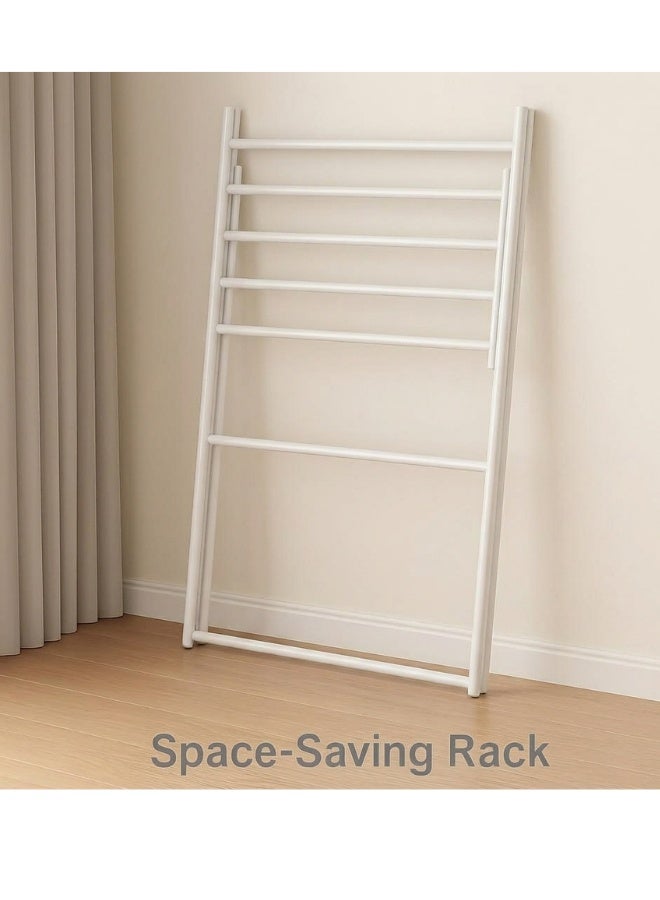 Cross-shaped trolley clothes rack and drying rack - Foldable vertical metal clothes drying rack (130 x 68 cm) - Multifunctional clothes rack with hanging bars and bottom shoe shelf, space-saving X-shaped laundry organizer, durable for indoor and outdoor use - White - Image 2