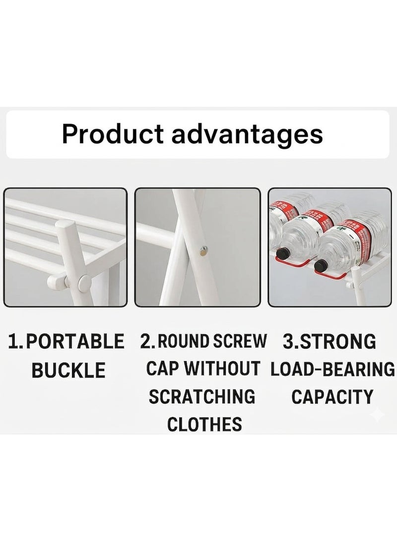 Cross-shaped trolley clothes rack and drying rack - Foldable vertical metal clothes drying rack (130 x 68 cm) - Multifunctional clothes rack with hanging bars and bottom shoe shelf, space-saving X-shaped laundry organizer, durable for indoor and outdoor use - White - Image 5
