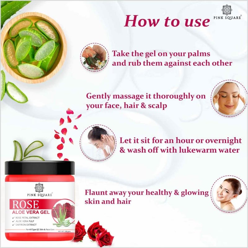 Pink Square Rose Aloe Vera Face Gel For Daily use of Skincare Reduce Dark Spots  Acne Free Skin Pack of 1 of 100 Grams - Image 4