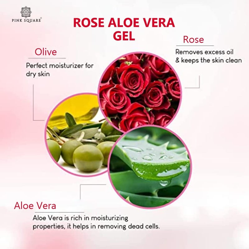 Pink Square Rose Aloe Vera Face Gel For Daily use of Skincare Reduce Dark Spots  Acne Free Skin Pack of 1 of 100 Grams - Image 3