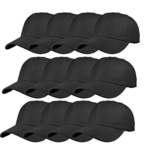 TZ Promise 12 Pack Wholesale Unisex Plain Solid Color Adjustable Baseball Caps Hats (Black) - Image 1