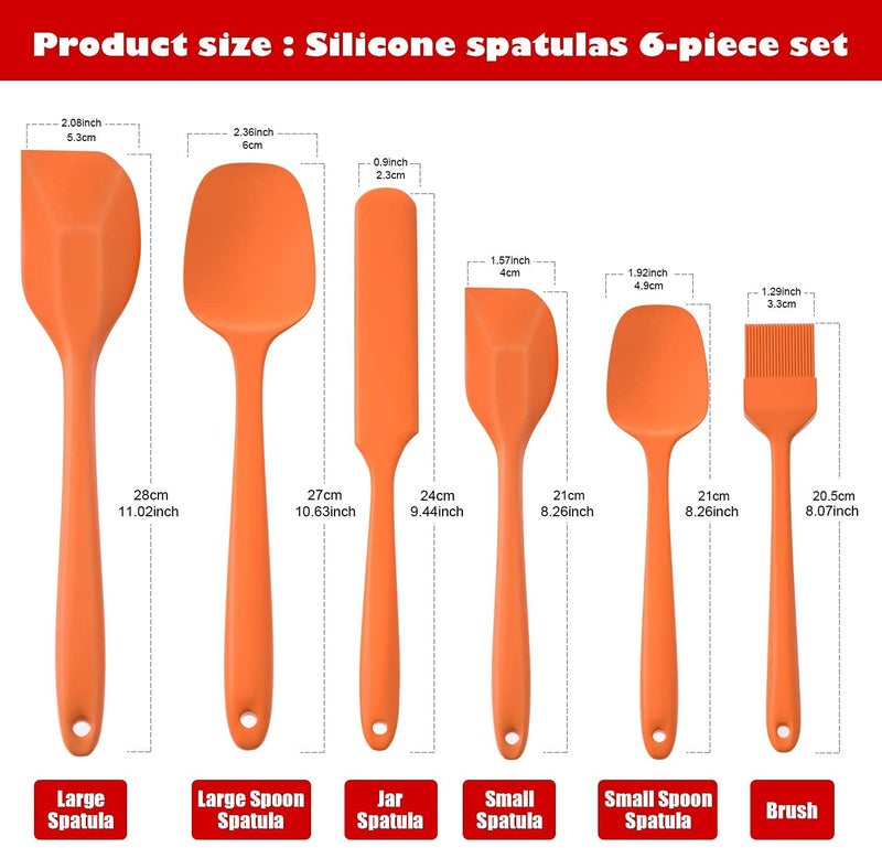 P-Plus International Silicone 6 Piece Non-Stick & Heat-Resistant Silicone Spatula Set with Strong Stainless Steel Core, for Cooking, Baking and Mixing. (Orange) - Image 2