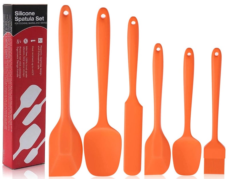 P-Plus International Silicone 6 Piece Non-Stick & Heat-Resistant Silicone Spatula Set with Strong Stainless Steel Core, for Cooking, Baking and Mixing. (Orange) - Image 1