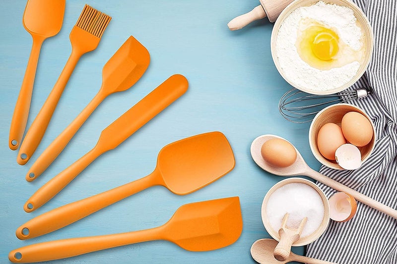 P-Plus International Silicone 6 Piece Non-Stick & Heat-Resistant Silicone Spatula Set with Strong Stainless Steel Core, for Cooking, Baking and Mixing. (Orange) - Image 3