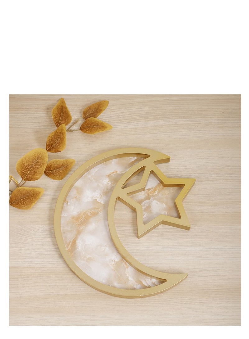 XiuWoo Ramadan Tray Eid Mubarak Tray Ramadan Kareem Moon Star Shape Tray Decoration Islam Wooden Artistic Moon Star Dessert Tray Ramadan Decorations for Table Moon Star Dessert Tray - Image 1